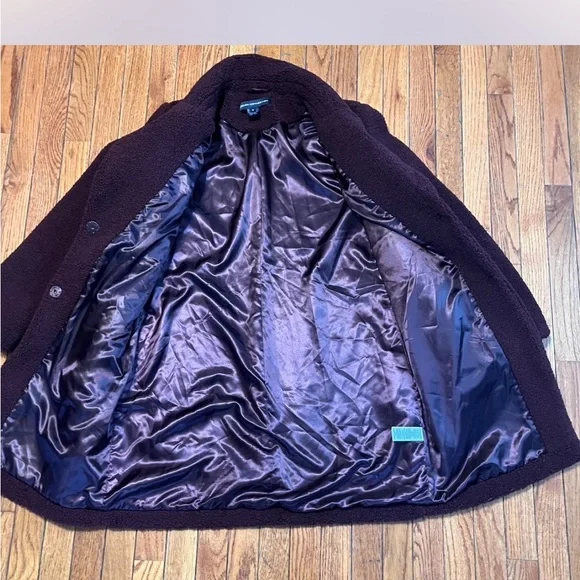 Womens French Connection Wine Colored Teddy Coat with Patch Pockets - Picture 6 of 11